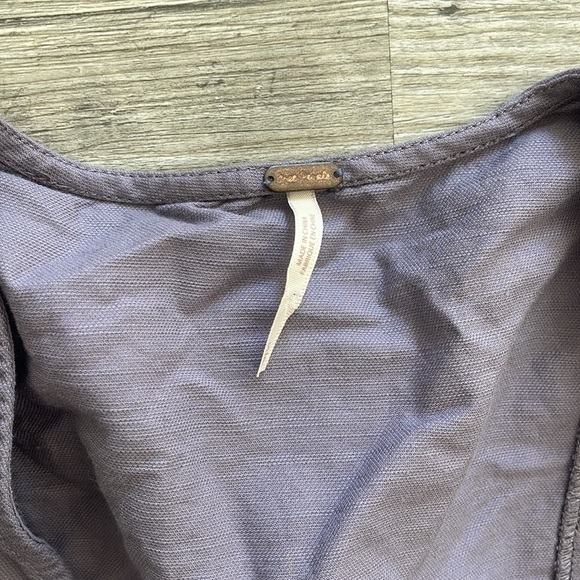 Purple Free People V Neck Puff Sleeve Mini Dress - Picture 2 of 3